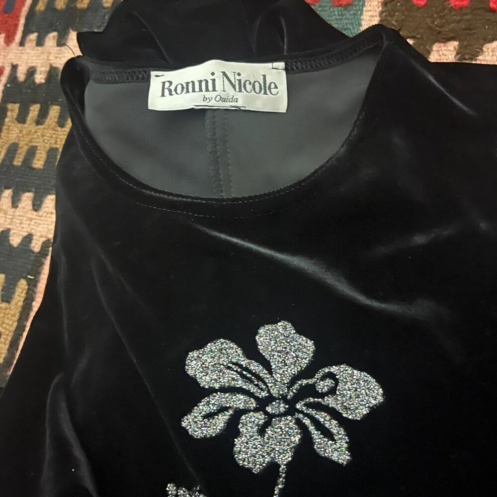 Ronni Nicole Ouida 80s/90s vintage black velvet glitter floral maxi dress small - Picture 6 of 6